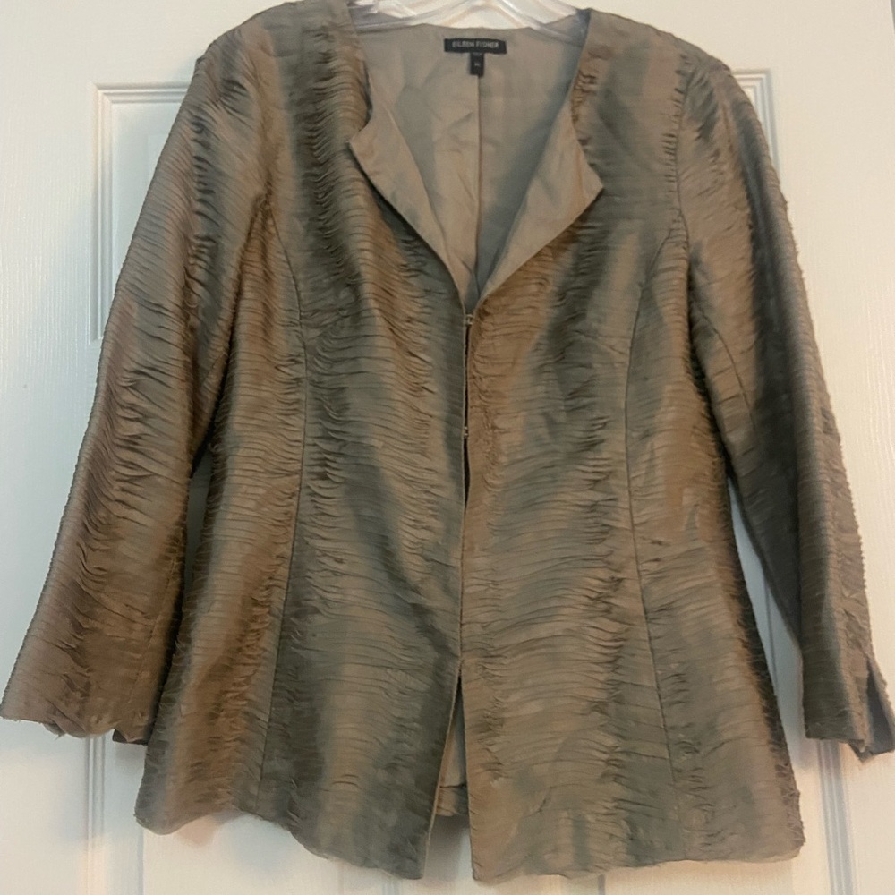 Eileen Fisher Ripple Bindu Silk Textured Natural Beige Jacket X-Small